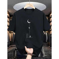 Menswear Regular Fit Round Neck Short Sleeve Printed T-Shirt - Comfortable, Stretchy, Lightweight Fabric, Digital Print Moon Landing Graphic, Customized All-Season Golf Gift Top - Black, Burgundy, Dark Green, Blue, Grey (Do Not Bleach)