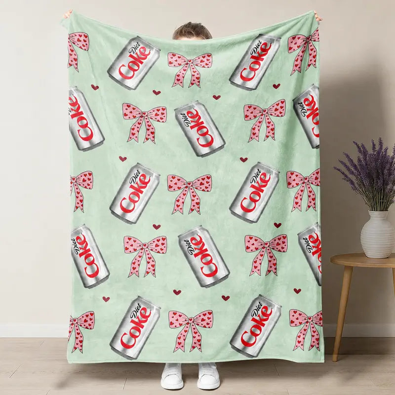 Diet Coke Bottle Cap Slogan Print Flat Velvet Blanket - Soft Comfy, Machine Washable, Easy to Care For, Stylish Fleece Throw for Indoor & Outdoor Lounging, Summer Bedding Gift (Sohochic)
