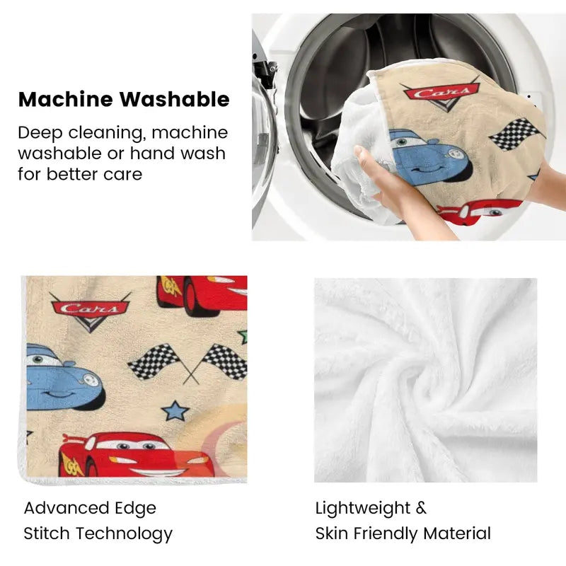 Disney Pixar Cars Lightning McQueen, Mater, Sally & Checkered Flag Christmas Present & Holiday Gift Fleece Throw Blanket