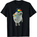 Men's Pure Cotton Oversized Vintage Meme Graphic T-Shirt - Silly Seal with Lollipop Print, Round Neck, Short-Sleeve, Breathable, Casual Customized Menswear Top