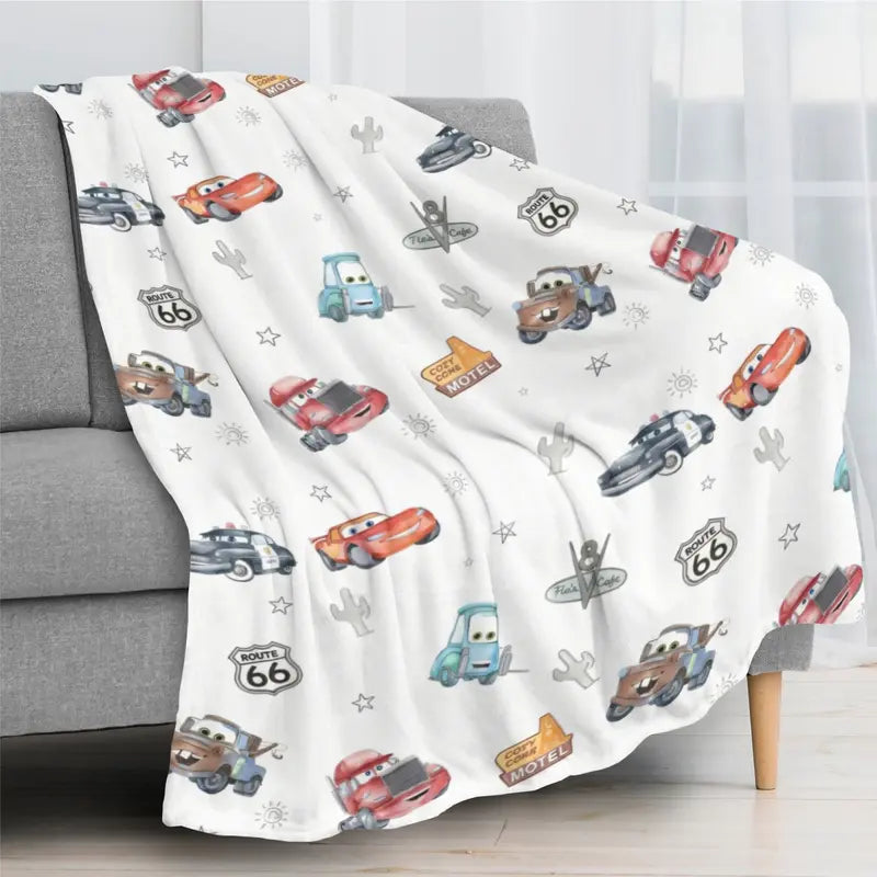 Disney Pixar Cars Characters Flannel Fleece Blanket - Anti-Fade Watercolor Pattern, Lightning McQueen & Mater Graphic, Multi-Size Soft Throw for Home, Travel Use as Holiday Gift
