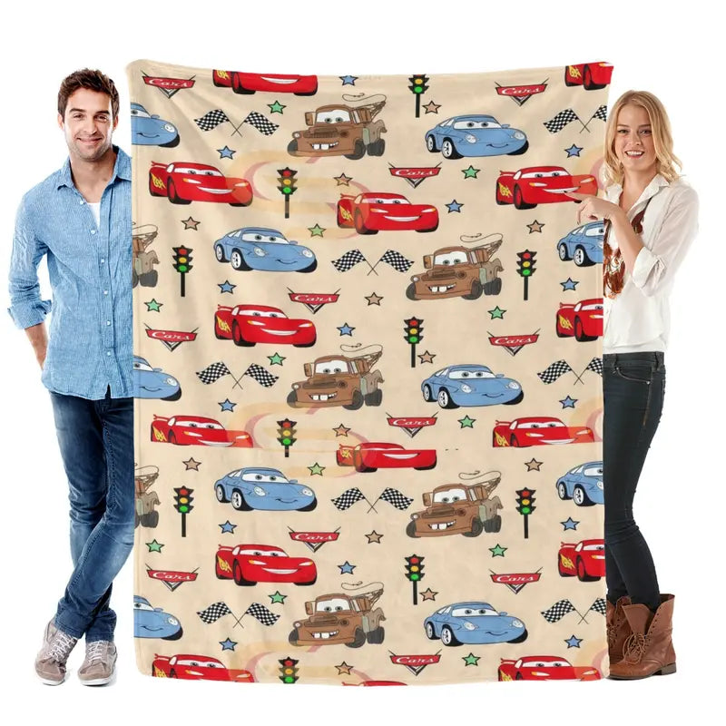 Disney Pixar Cars Lightning McQueen, Mater, Sally & Checkered Flag Christmas Present & Holiday Gift Fleece Throw Blanket