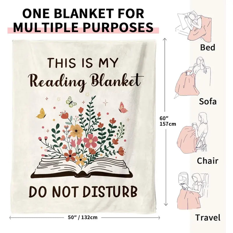 [Back to School] 80x60 in Soft Flannel Book Reading Blanket - 100% Polyester, Bookish Gift for Book Lovers, Reading Accessory, Home Decor, Soho, Ideal for Birthday Back to School Shopping
