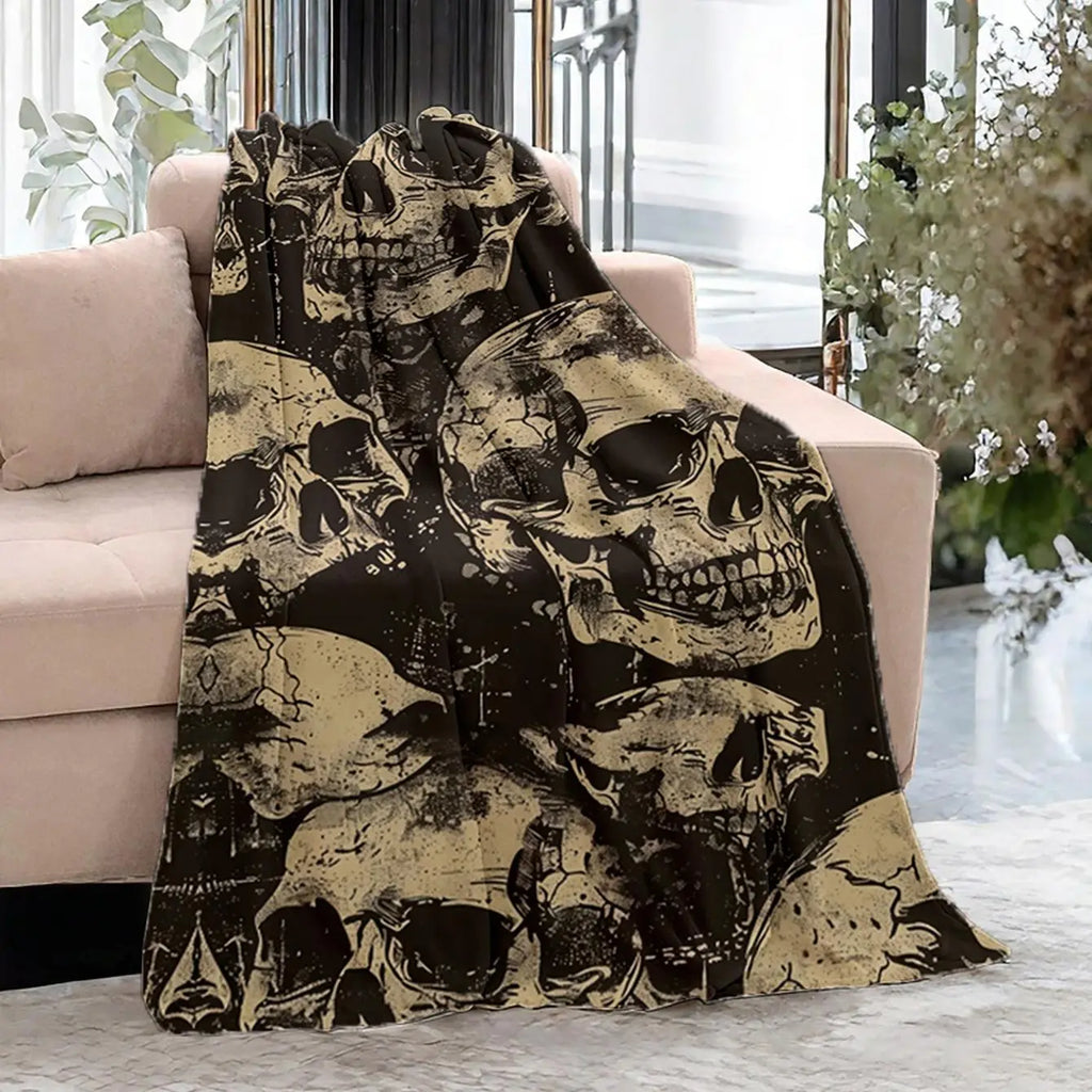 Skull Print Blanket, Stylish Blanket, Soft Comfortable, Soft Cozy Blanket, Cool Bedroom Accessories, Travel Sofa Bed Blanket, Office Home Decoration for Decor, Christmas Gifts, Christmas Decorations, Halloween