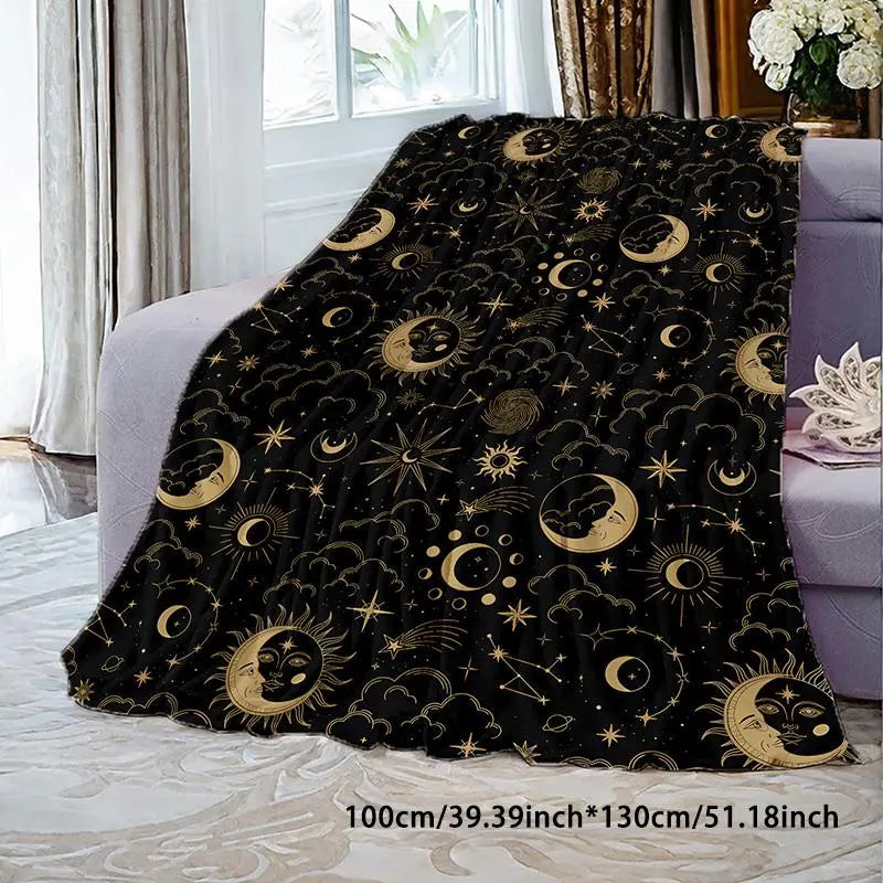 Moon & Star Print Blanket, Soft Comfortable Throw Blanket, Cozy Chic Blanket, Air Conditioned Room Blanket for Home Office Dormitory Camping Travel, Stylish Blanket, Cozy Throw Blankets