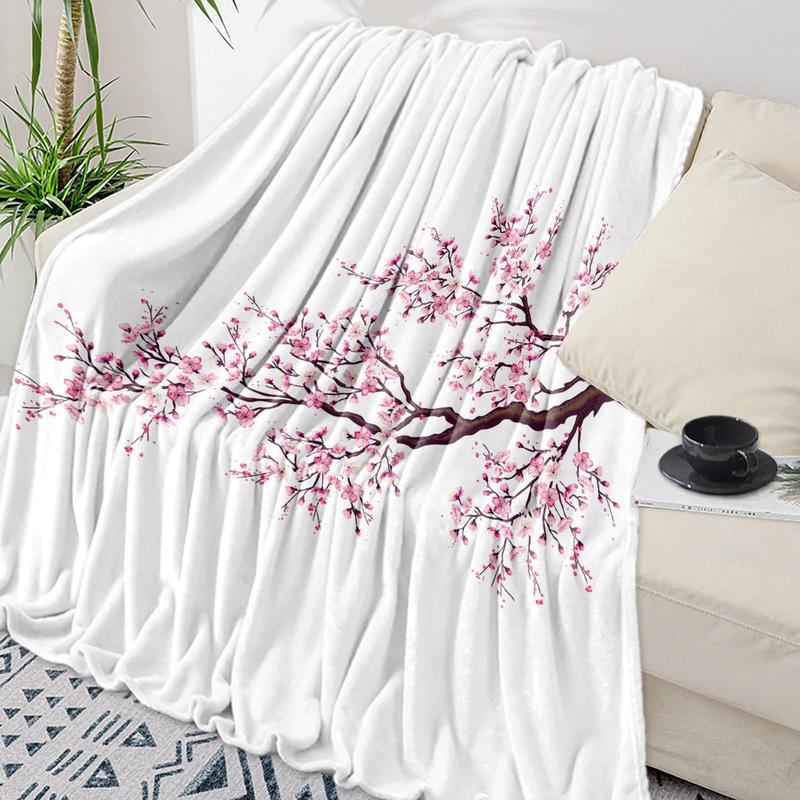 Cherry Blossom Pink Flower Flannel Throw Blanket Soft Cozy Blanket for Sofa Couch Bed Bedroom Decor Christmas Gift