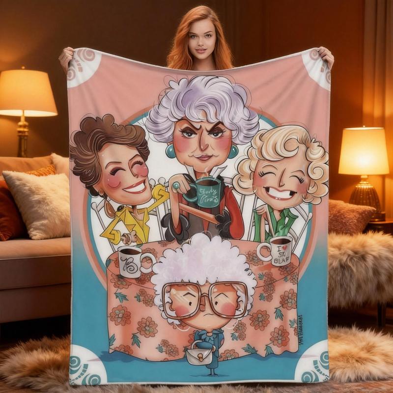 Golden Girls Blanket - Cute Cartoon Print 30 – 39 In/40 – 56 In, Cozy Warmth for Naps & Lounging, Travel Nap Ready Versatile Throws for Living Room-Office, All-Season Gift for Adults