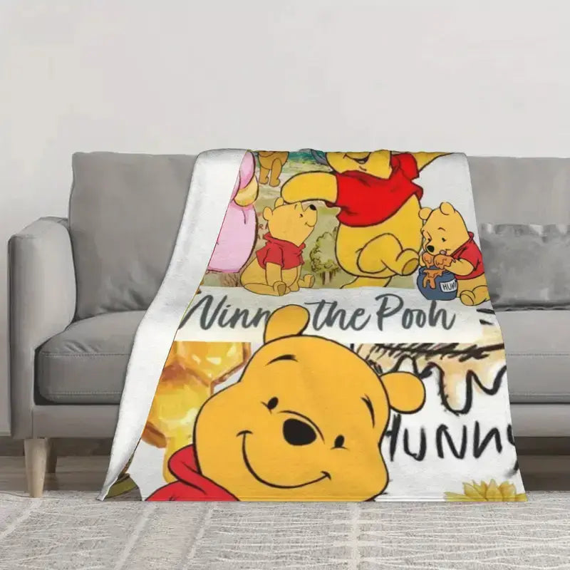 Disney Winnie The Pooh Cartoon Printed Microfiber Blanket - Super Soft, Heartwarming Happy Gift, Decorative Sofa Blanket for Bedroom Couch Summer Bedding, Heartwarming Blanket Gift