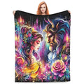 Disney Beauty and the Beast Fleece Throw Blanket, Neon Rose Graphic, 50x60 Inches, Home & Travel Essential, Christmas Gift