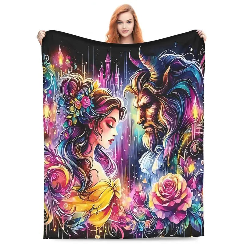Disney Beauty and the Beast Fleece Throw Blanket, Neon Rose Graphic, 50x60 Inches, Home & Travel Essential, Christmas Gift