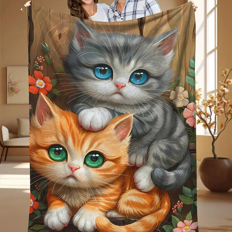 Cat Pattern Blanket, 1/2/3 Counts Soft Comfortable Throw Blanket, Soft Cozy Blanket, Cool Bedroom Bedding Blankets, Bed Sofa Blanket, Warm Napping Blanket for Home Office Travel
