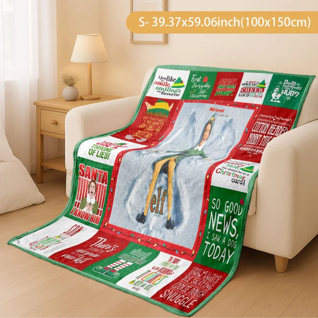 Christmas Elf Print Blanket, Lightweight Cozy Blanket, Soft Flannel Nap Mat for Living Room Bedroom Office School Home Use, Perfect Gift for All Seasons, Soft Blankets, Blanket Gifts