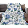 280GSM Warmth Woven Throw Blanket - Blue Hydrangea Pattern, Single-Sided Retro Vintage Vibe, Soft Lightweight Plain Fabric, Wrinkle-Resistant, Fade-Resistant, Machine Washable Easy-Care, Blankets for Bed & Home Décor (Bedroom Sofa), Mother's Day Gift