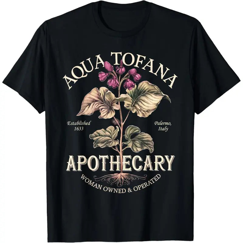 Men's Unisex Soft Cotton Vintage Graphic T-Shirt - Aqua Tofana Apothecary Feminist Print, Crew Neck, Short Sleeve, Customized Normal Type, All Seasons Casual Top, Machine Washable, Do Not Bleach