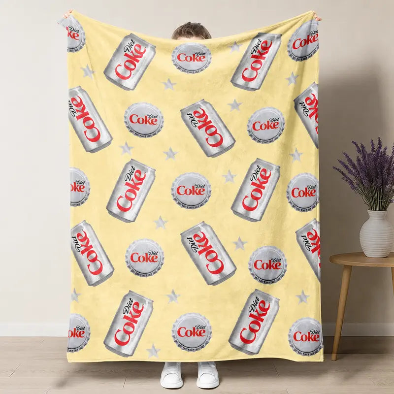 Diet Coke Bottle Cap Slogan Print Flat Velvet Blanket - Soft Comfy, Machine Washable, Easy to Care For, Stylish Fleece Throw for Indoor & Outdoor Lounging, Summer Bedding Gift (Sohochic)