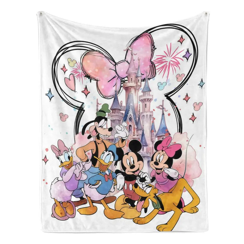 Disney Magic Castle Friends Flannel Fleece Throw Blanket - Anti-Fade Vintage Castle Characters Graphic, Multi-Size Soft Blankets for Bed, Home & Travel, Holiday Gift