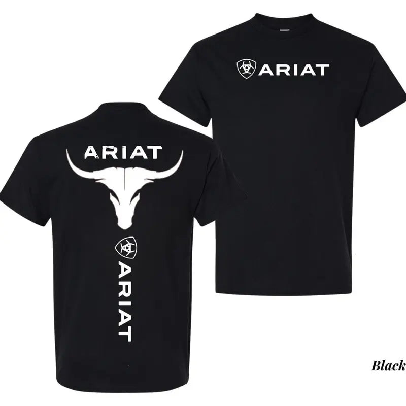 Ariat T-shirt, Bold Bull Skull Graphic With Iconic Ariat Logo Shirt, Graphic Tee, Full Size, Full Color, Perfect Gift For Men, For Women Top