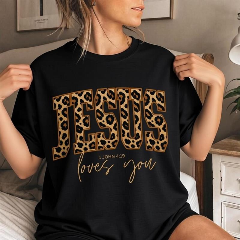Men's Regular-Fit Christian Jesus Sweatshirt - Cheetah Print, All Over Print, Fitted Cut, Bible Verse "Jesus Loves You The Way The Truth The Life", Textured Knit, Casual Faith Apparel Gift