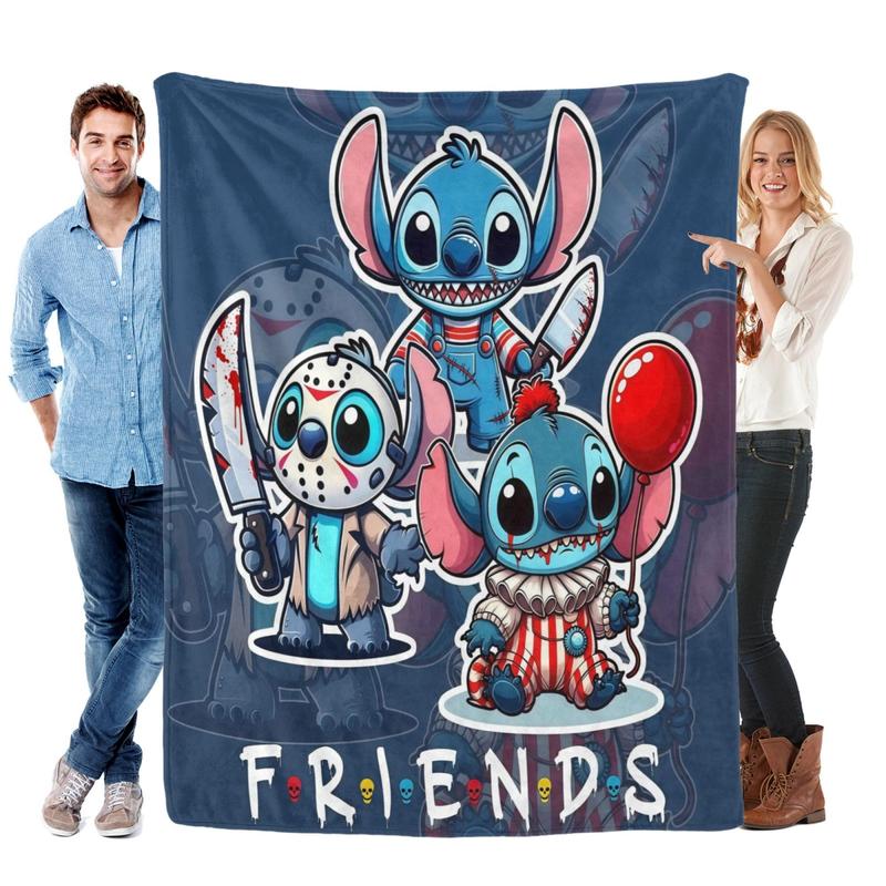 Disney Stitch Halloween Friends Horror Mashup Fleece Throw Blanket, Spooky Graphic, Soft, Comfort, for Bed, Couch, Gift,comfrt