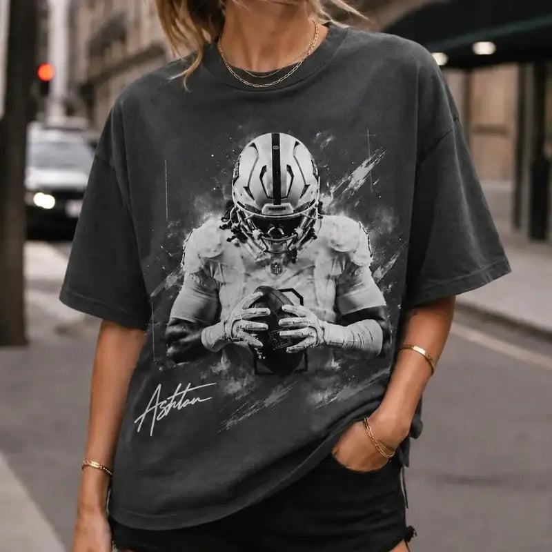 Youth & Adults Ashton Jeanty Raiders Football Graphic T-Shirt, Football Running Back Fan Tee, Las Vegas Game Day Sports Shirt, Retro Player Graphic, Unisex Casual Streetwear Top