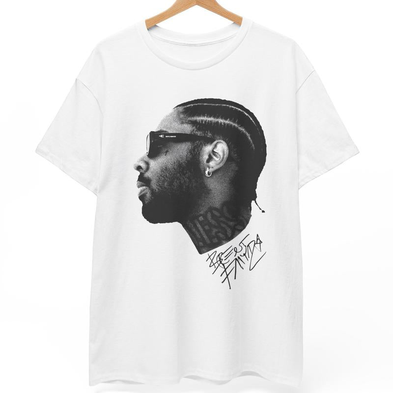 Men's Unisex Casual Customized Brent Faiyaz Big Face Full Print Soft Cotton Short-Sleeve Round Neck Fitted T-Shirt - Sonder Rapper Vintage Rap Hip Hop Y2000 Streetwear Merch Top
