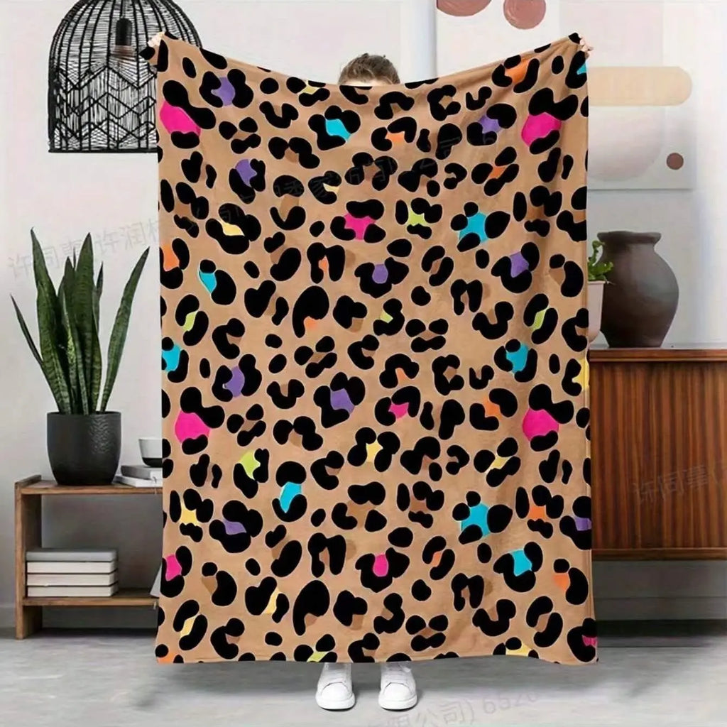 Leopard Print Cozy Chic Blanket, 1 Count Soft Warm Throw Blanket, Air-conditioned Room Blanket, Warm Nap Blanket for Home Office Travel, Blankets for Sofa