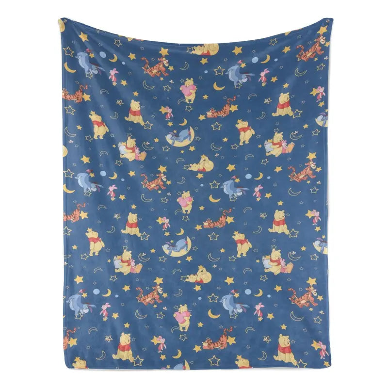 Disney Winnie the Pooh Star Pattern Flannel Fleece Throw Blanket, Anti-Fade Graphic Design, Breathable Warm Fluffy Soft, Multi-Size Bedding, Cozy Home Use, Blankets for Sofa, Travel-Friendly Holiday Gift, Breathable Warm Blanket