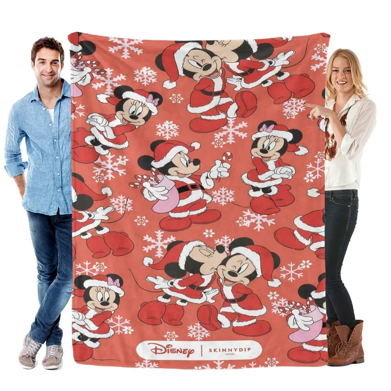 Disney Christmas Characters Plush Flannel Fleece Throw Blanket - Santa Mickey Mouse Character Print, Multi-Size, Soft Plush Texture, Festive Look & Christmas Fun, Home-Travel Use, Festive Holiday Gift