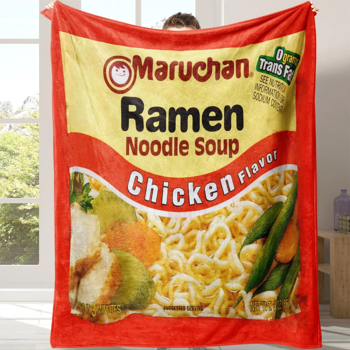 Chicken Noodle Pattern Graphic Throw Blanket, Ramen Blanket, Soft Comfortable Warm Decorative Home Decor for Office, School, Dormitory & Camping