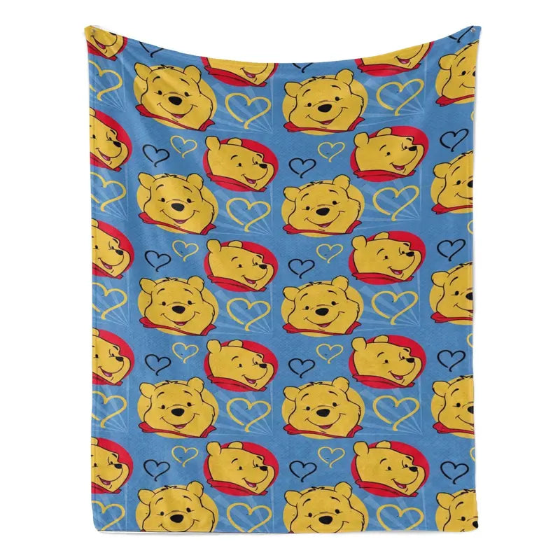 Disney Winnie the Pooh Cartoon Character Print Fluffy Soft Blanket - Flannel Fabric Cotton Blend, Bedroom Sofa Blanket, Multi-Purpose for Bed/Couch, Vintage Checkered Waves Anti-Fade Fleece Throw
