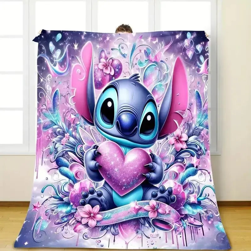 Disney Lilo & Stitch Flannel Fleece Throw Blanket - Cosmic Floral & Cute Heart Graphic, Ultra-Soft, Multi-Size, Home Office Use, Christmas Gift (Lilo & Stitch Graphic Blankets)
