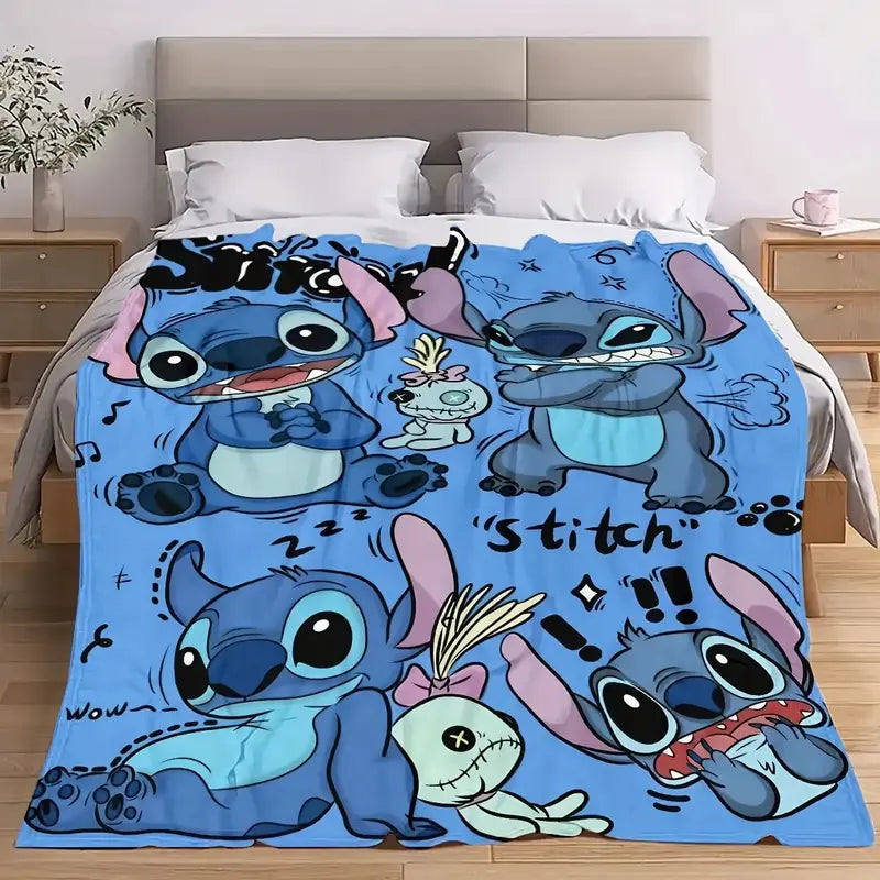 Disney Classic 2026 New Stitch Expressions Comfortable Fleece Throw Blanket, Cute Blue Alien Graphic, Soft & Comfort Fleece Blanket for Bed, Couch Holiday Gift,comfrt