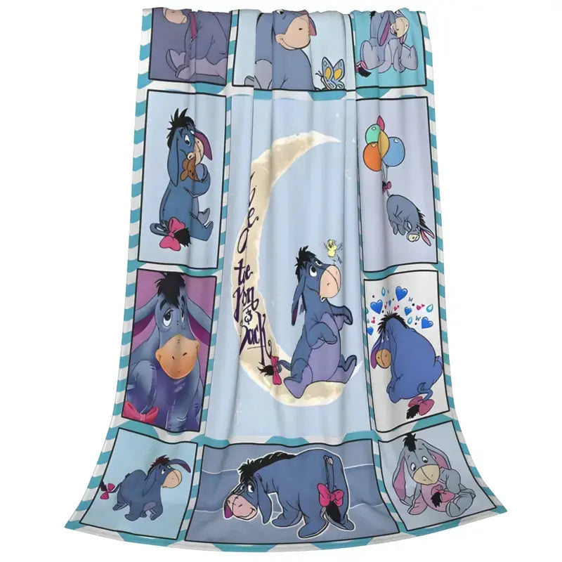 Disney Eeyore Fleece Throw Blanket, "I Love You to the Moon and Back" Collage Design, Soft Blanket for Bed, Couch, Holiday Gift