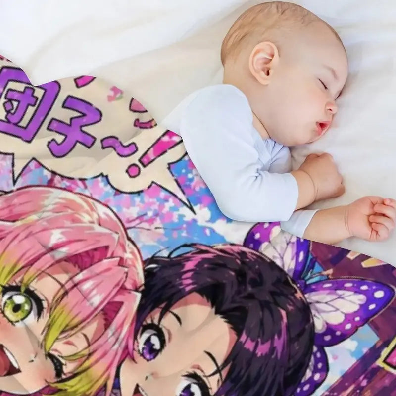 Demon Slayer Nezuko Shinobu Mitsuri Cute Anime Graphic Flannel Throw - Wrinkle Resistant Bed Sofa Cartoon Print Blanket for Child Anime Action Figure Fans Bedroom Gift