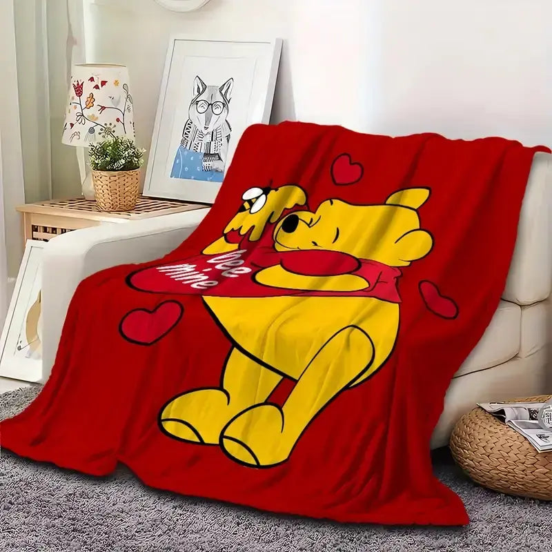 Disney 2026 Classic Winnie the Pooh Bee Mine Print Flannel Fleece Blanket - Cute Red Heart Character Graphic, Cozy Fluffy Soft Blanket for Home & Travel, Decorative Sofa Bed Throw for Holiday Gifting
