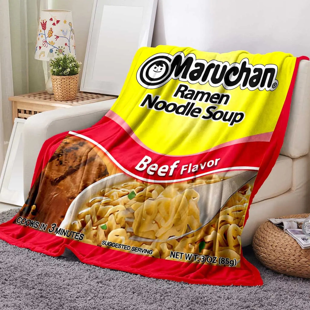 Chicken Noodle Pattern Graphic Throw Blanket, Ramen Blanket, Soft Comfortable Warm Decorative Home Decor for Office, School, Dormitory & Camping