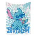 Disney Classic 2026 Ultra-Soft Flannel Fleece Blanket - Tropical Floral Accents, Playful Character Print of Blue Stitch with Ice Cream Cone, Multi-Size Bedding for Bed-Couch, Holiday Gift