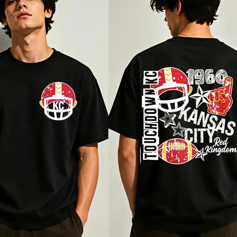Double-sided Printing KC Kansas City T-shirt Tumbler Pink Football Fans Retro Vintage Collage T-shirt American Football,NFL