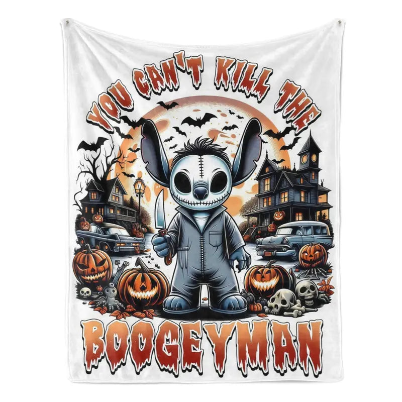 Disney Stitch Halloween Boogeyman Themed Flannel Fleece Blanket - Soft Touch Aesthetic, Animated Character Element, Original Character, Multi-Size, Spooky Cartoon Print, Blankets for Bed, Gift for All Ages, Ideal for Home Use