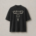 Ariat Western Bull Skull Washed T-Shirt, Vintage Unisex Oversized 100% Cotton Graphic Tee, Cowboy Rodeo Ranch Shirt