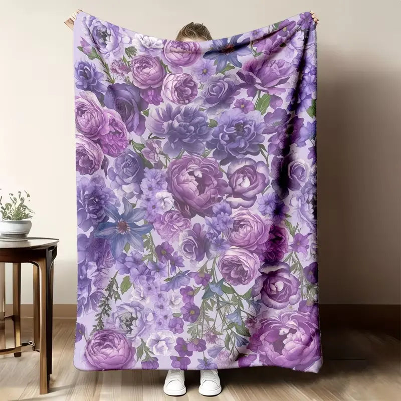 280GSM Warmth Woven Throw Blanket - Blue Hydrangea Pattern, Single-Sided Retro Vintage Vibe, Soft Lightweight Plain Fabric, Wrinkle-Resistant, Fade-Resistant, Machine Washable Easy-Care, Blankets for Bed & Home Décor (Bedroom Sofa), Mother's Day Gift