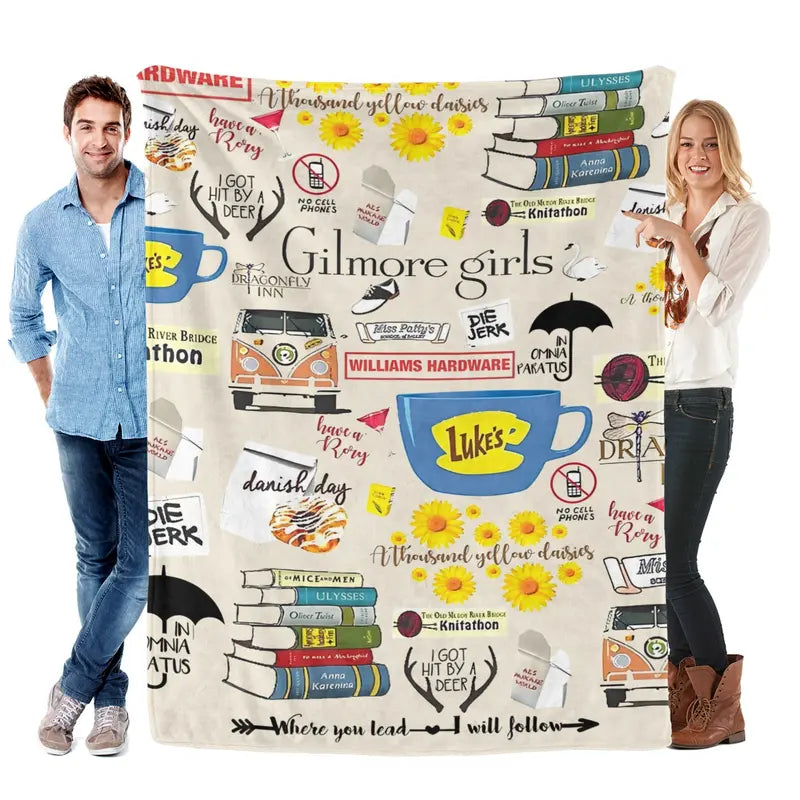 Gilmore Girls Themed Ultra-Soft Polyester Fleece Throw Blanket - SK Tj Maxx Collection, Fan-Collection Pick, Luke's Diner, Stars Hollow, Where You Lead Quotes, Couch/Bed Use, Living Room Decor, Home Décor, Machine Washable, Fleece Texture
