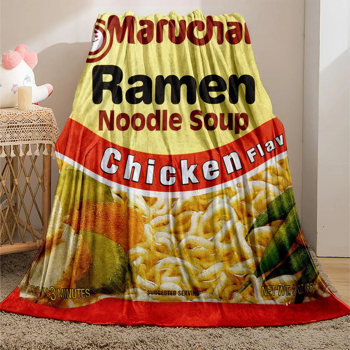 Chicken Noodle Pattern Graphic Throw Blanket, Ramen Blanket, Soft Comfortable Warm Decorative Home Decor for Office, School, Dormitory & Camping