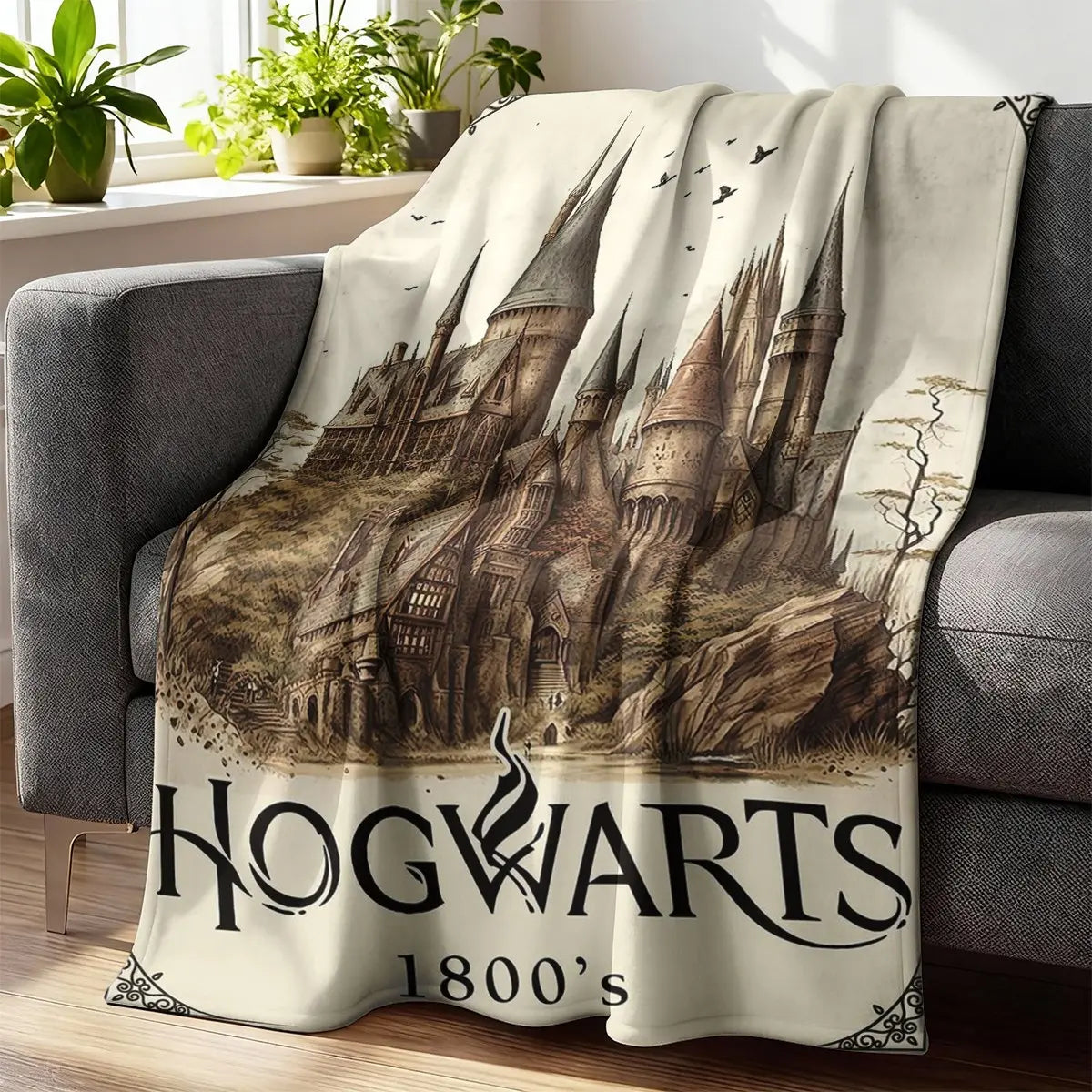 Hogwarts Theme Blanket, Soft Flannel Throw for Harry Potter Fans, Warm and Durable, Perfect Gift for Christmas and Themed Parties, Cozy Blanket for Couch