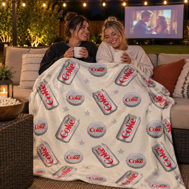 Diet Coke Bottle Cap Slogan Print Flat Velvet Blanket - Soft Comfy, Machine Washable, Easy to Care For, Stylish Fleece Throw for Indoor & Outdoor Lounging, Summer Bedding Gift (Sohochic)