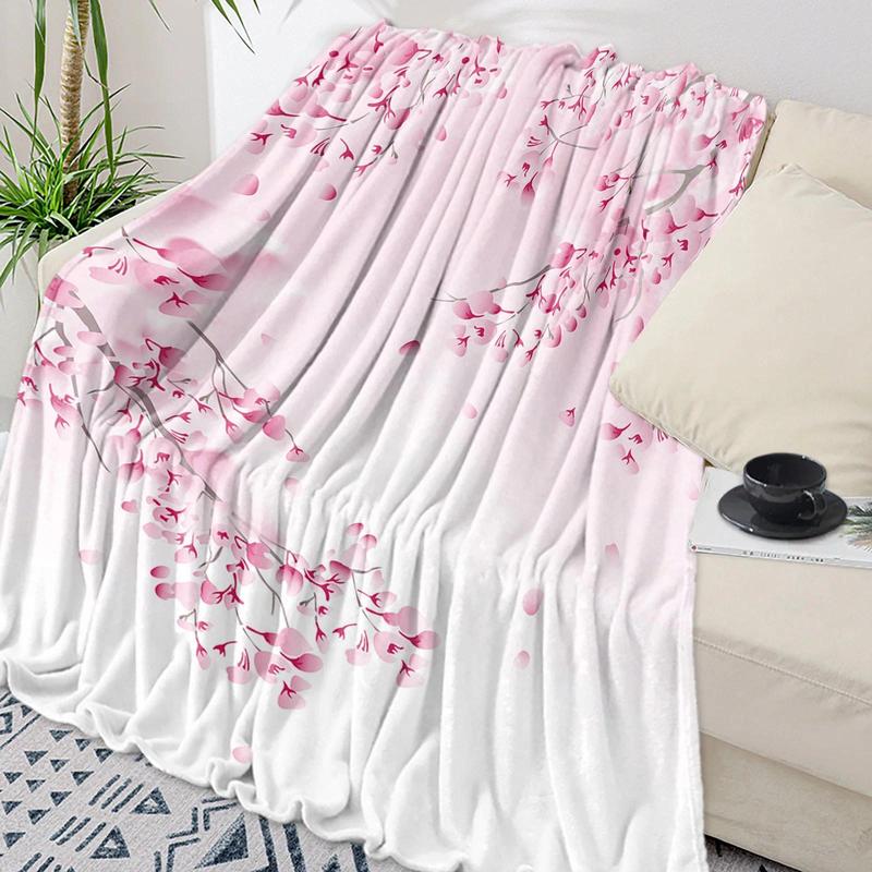Cherry Blossom Pink Flower Flannel Throw Blanket Soft Cozy Blanket for Sofa Couch Bed Bedroom Decor Christmas Gift