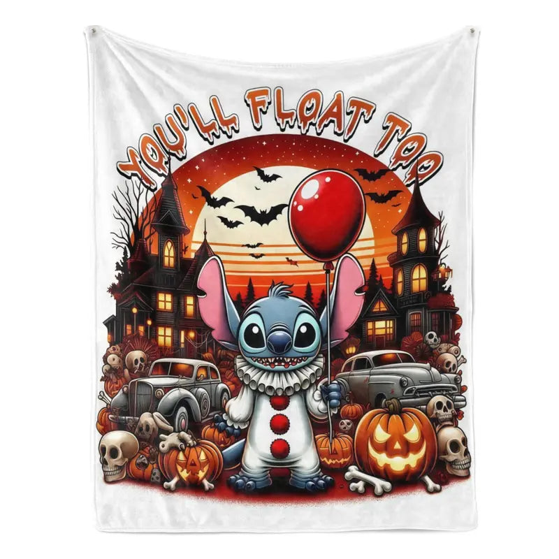 Disney Lilo & Stitch Graphic Halloween Throw Blanket - Witch Halloween Print Flannel Fleece, Ultra-Soft Spooky Blanket, Whimsical Home Decor, Multi-Purpose Holiday Gift for Home/Office