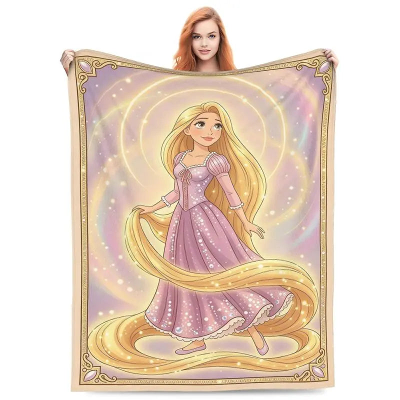 Disney Tangled Rapunzel Long Hair Magical Golden Glow Christmas Present & Holiday Gift Fleece Throw Blanket