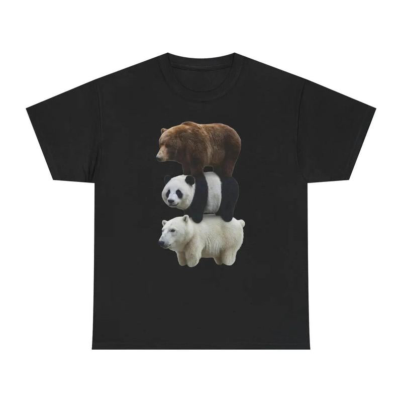Men's 100% Cotton Slim-Fitting Short-Sleeve Round Neck Unisex Graphic T-Shirt, Realistic Bear Animal Print Casual Streetwear Menswear Top