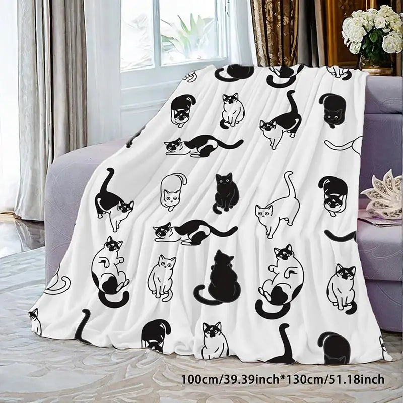 1 cat print blanket, modern style blanket, soft and comfortable blanket, travel sofa bed blanket, office home decoration, birthday gift blanket, unisex, available all year round, Soft Blankets And Throws
